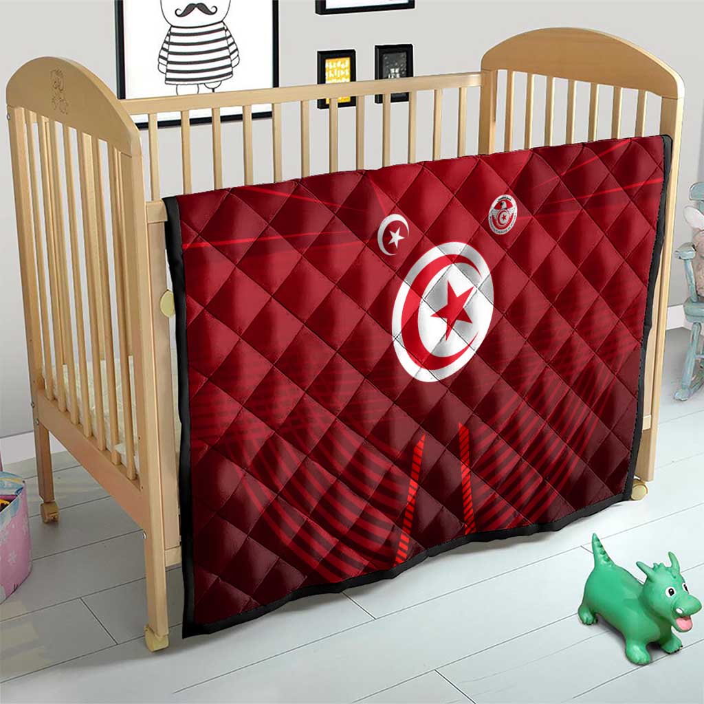 Tunisia National Flag Quilt with Crescent Star Emblem and Red Sport Design