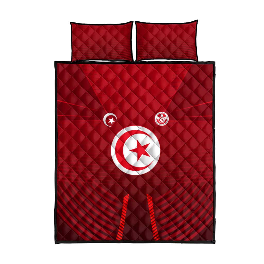 Tunisia National Flag Quilt Bed Set with Crescent Star Emblem and Red Sport Design