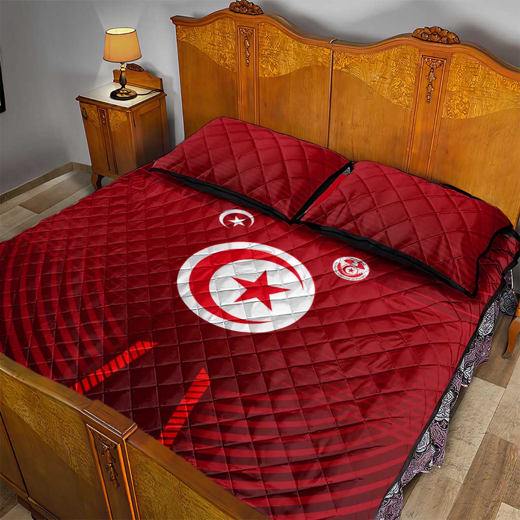 Tunisia National Flag Quilt Bed Set with Crescent Star Emblem and Red Sport Design