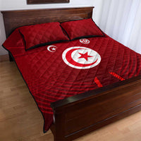 Tunisia National Flag Quilt Bed Set with Crescent Star Emblem and Red Sport Design