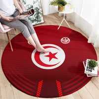 Tunisia National Flag Round Carpet with Crescent Star Emblem and Red Sport Design