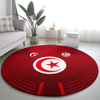 Tunisia National Flag Round Carpet with Crescent Star Emblem and Red Sport Design
