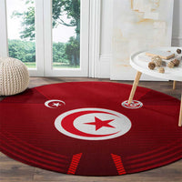 Tunisia National Flag Round Carpet with Crescent Star Emblem and Red Sport Design
