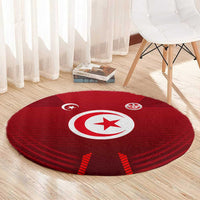 Tunisia National Flag Round Carpet with Crescent Star Emblem and Red Sport Design