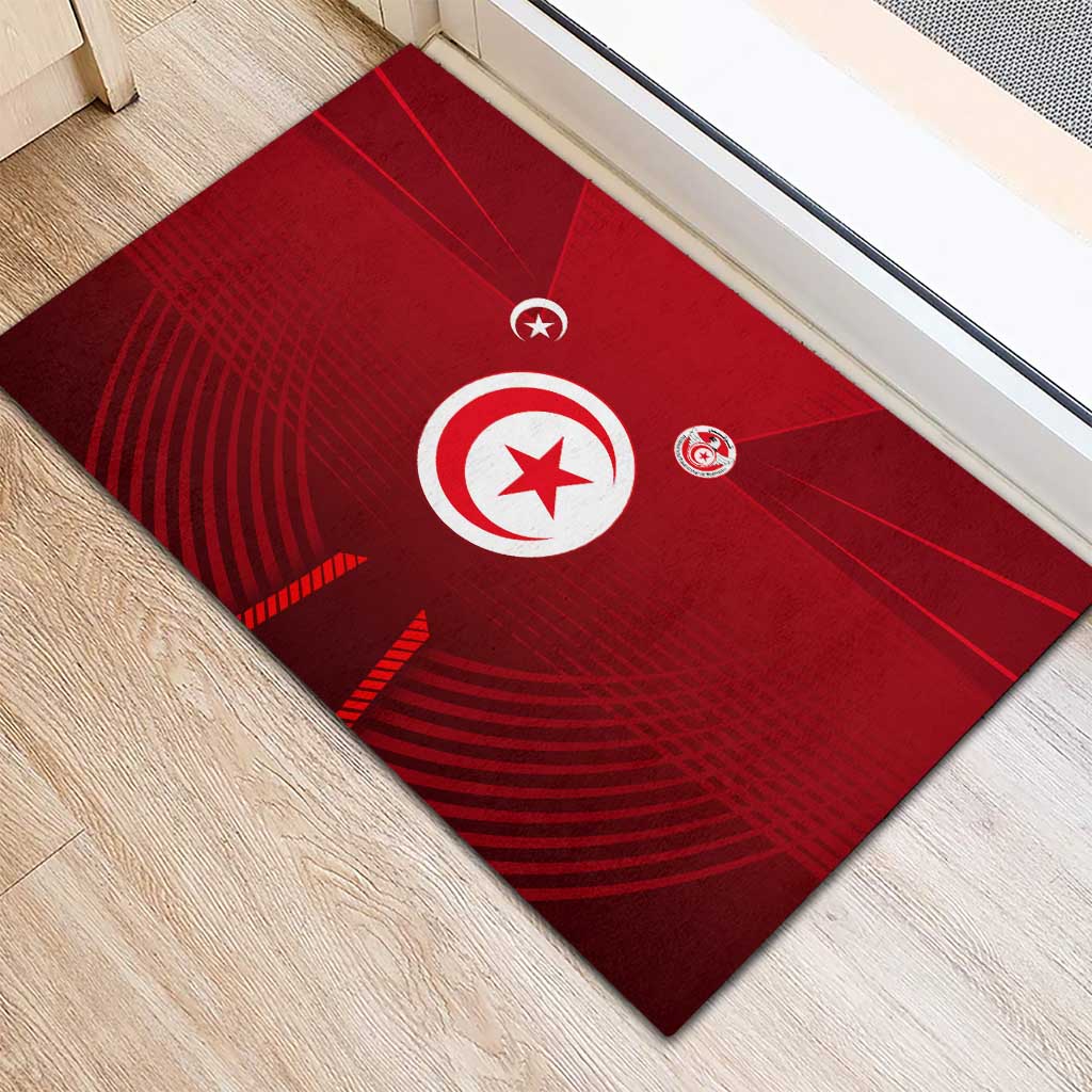 Tunisia National Flag Rubber Doormat with Crescent Star Emblem and Red Sport Design