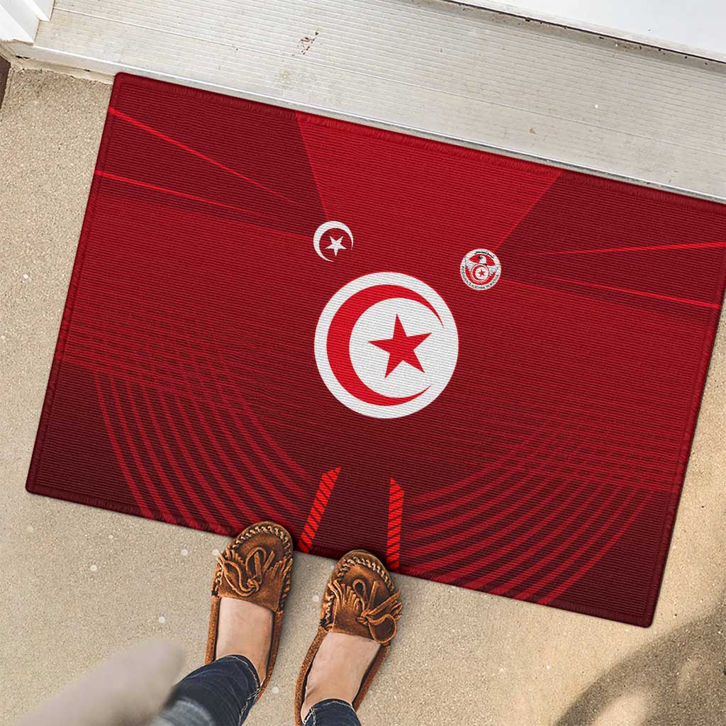 Tunisia National Flag Rubber Doormat with Crescent Star Emblem and Red Sport Design