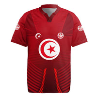 Tunisia National Flag Rugby Jersey with Crescent Star Emblem and Red Sport Design