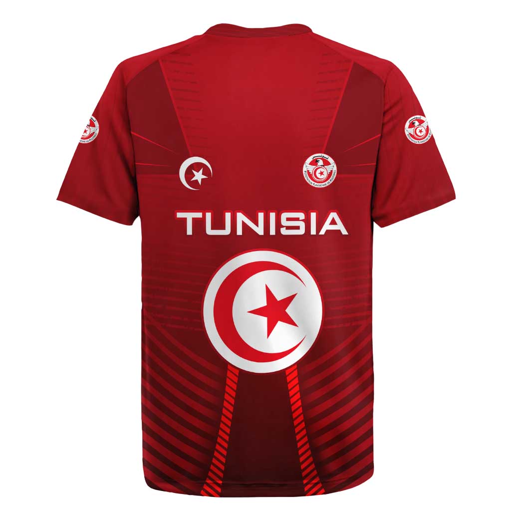 Tunisia National Flag Rugby Jersey with Crescent Star Emblem and Red Sport Design
