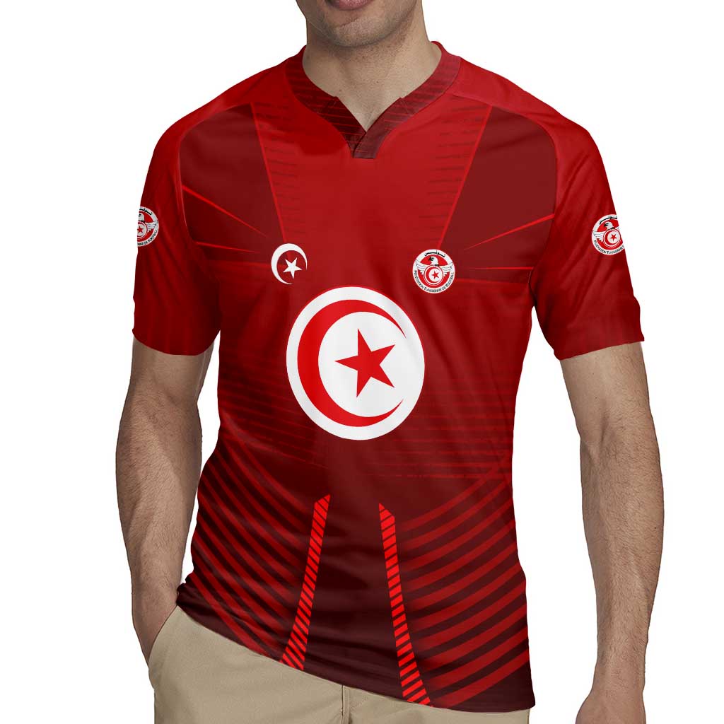 Tunisia National Flag Rugby Jersey with Crescent Star Emblem and Red Sport Design