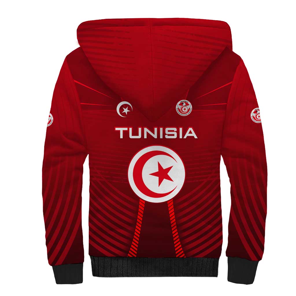 Tunisia National Flag Sherpa Hoodie with Crescent Star Emblem and Red Sport Design