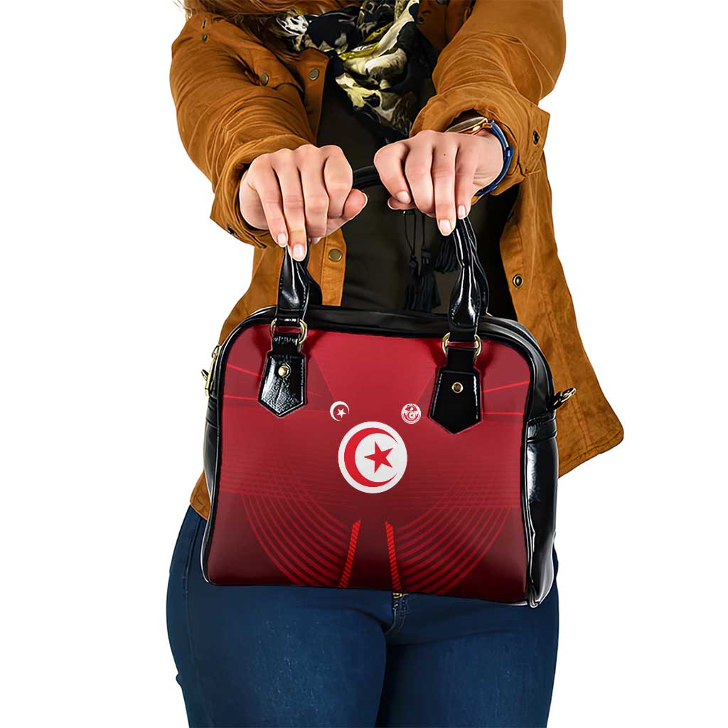 Tunisia National Flag Shoulder Handbag with Crescent Star Emblem and Red Sport Design