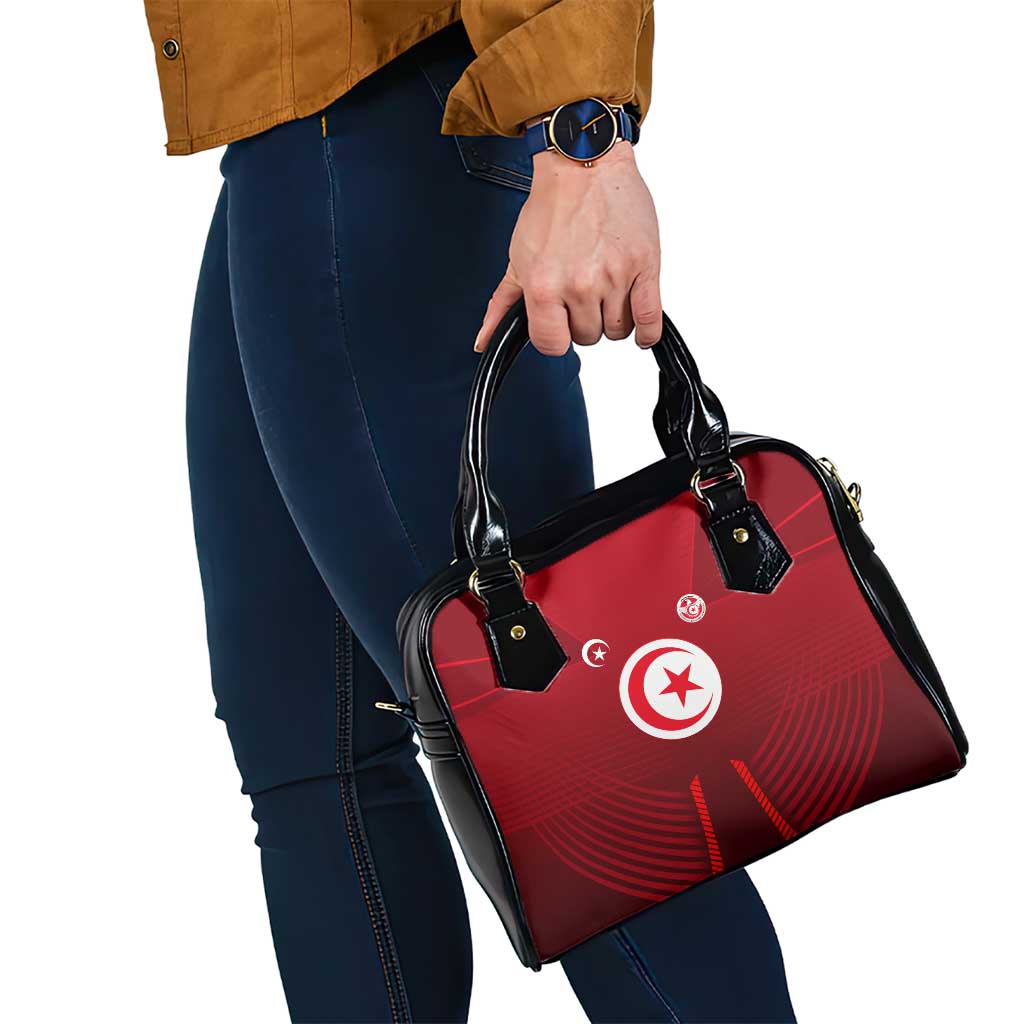 Tunisia National Flag Shoulder Handbag with Crescent Star Emblem and Red Sport Design