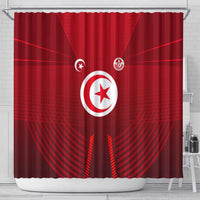 Tunisia National Flag Shower Curtain with Crescent Star Emblem and Red Sport Design