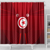 Tunisia National Flag Shower Curtain with Crescent Star Emblem and Red Sport Design