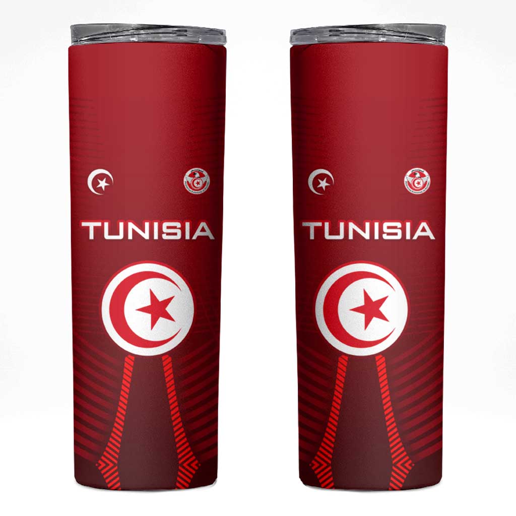 Tunisia National Flag Skinny Tumbler with Crescent Star Emblem and Red Sport Design