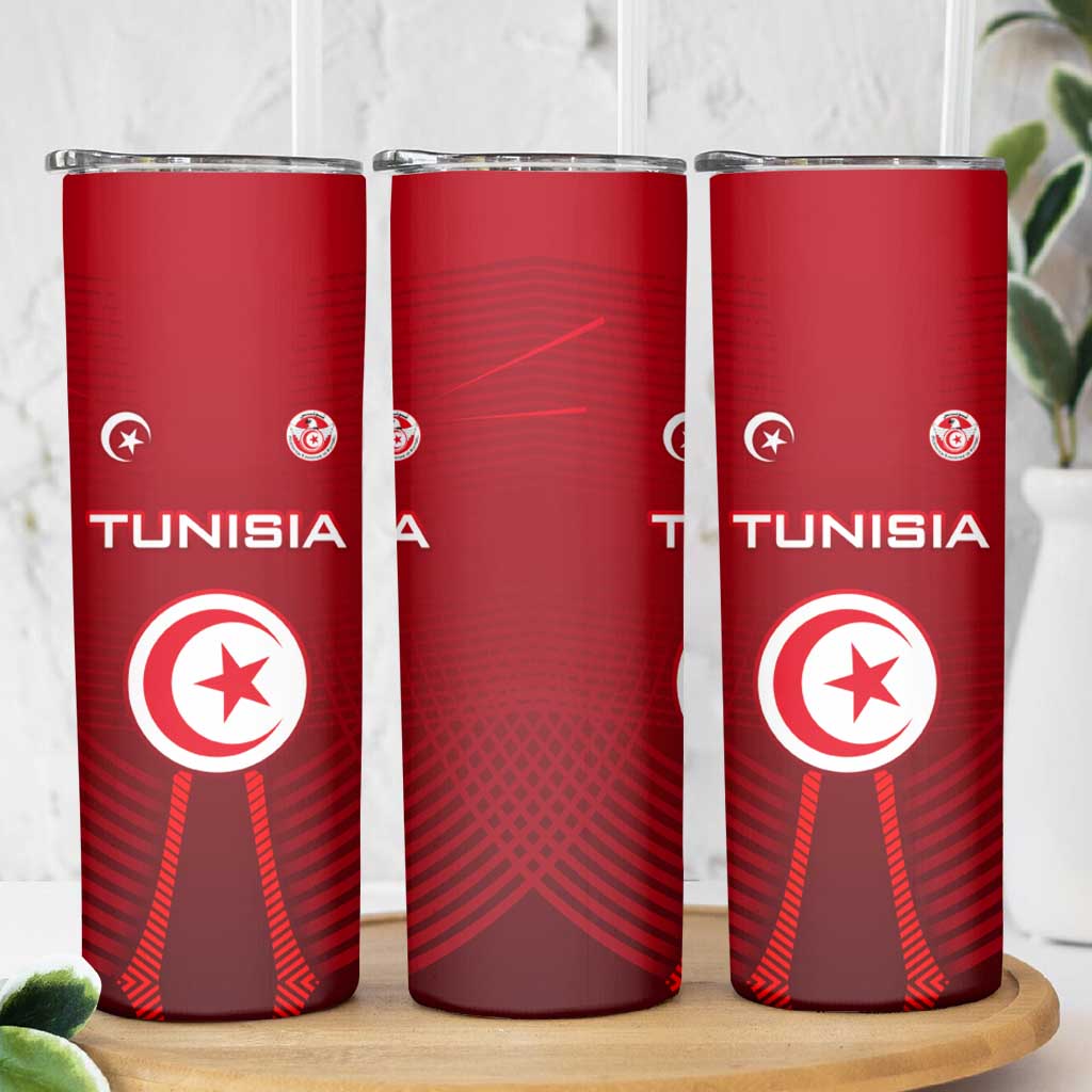 Tunisia National Flag Skinny Tumbler with Crescent Star Emblem and Red Sport Design