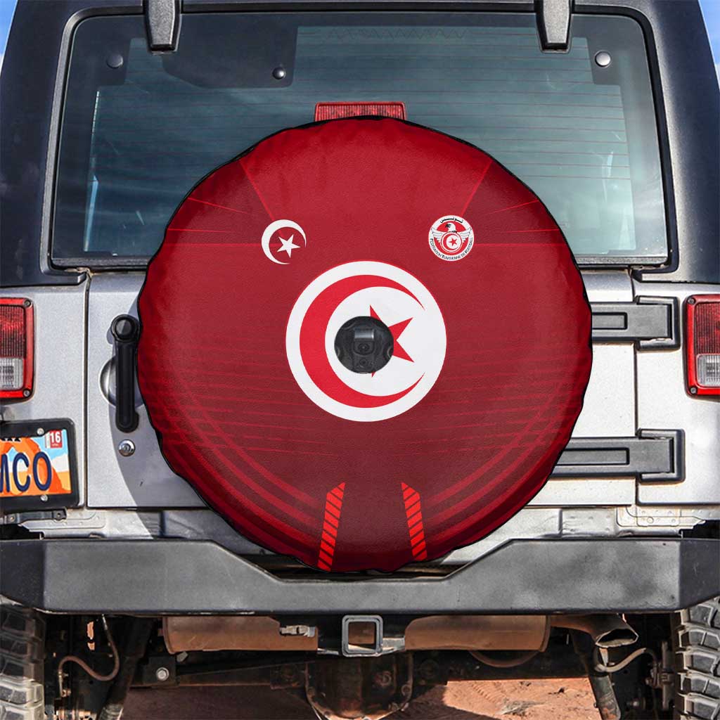 Tunisia National Flag Spare Tire Cover with Crescent Star Emblem and Red Sport Design
