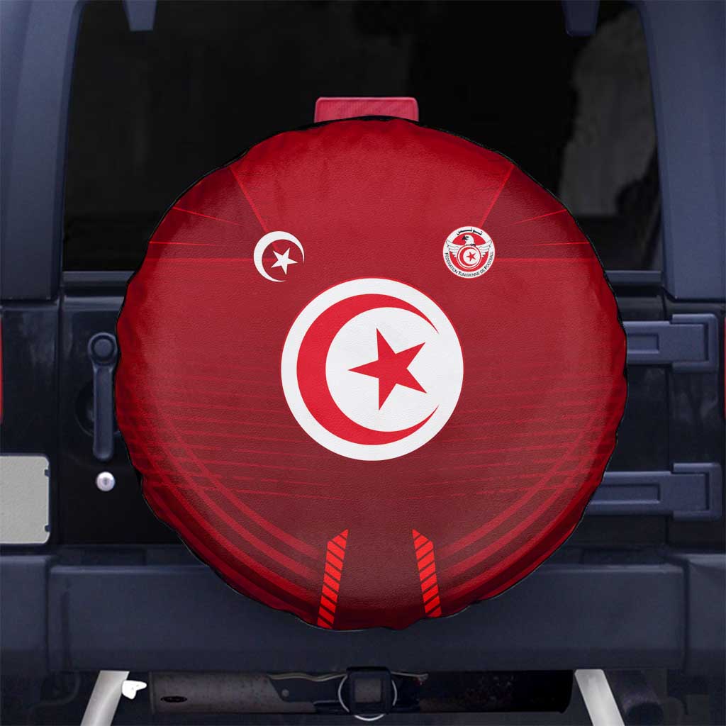 Tunisia National Flag Spare Tire Cover with Crescent Star Emblem and Red Sport Design