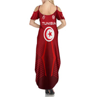Tunisia National Flag Summer Maxi Dress with Crescent Star Emblem and Red Sport Design