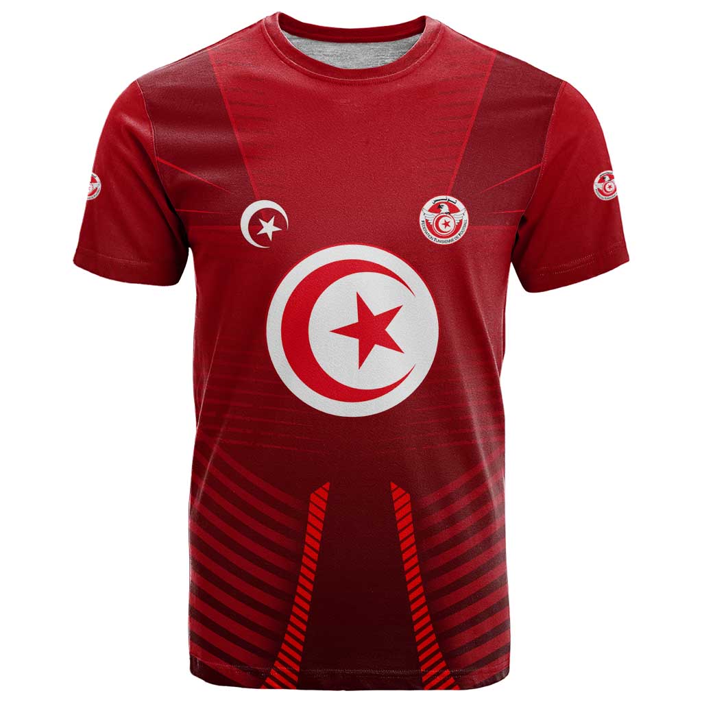 Tunisia National Flag T Shirt with Crescent Star Emblem and Red Sport Design