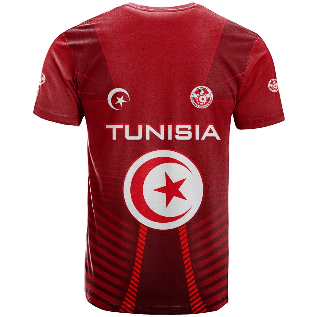 Tunisia National Flag T Shirt with Crescent Star Emblem and Red Sport Design