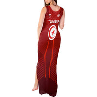 Tunisia National Flag Tank Maxi Dress with Crescent Star Emblem and Red Sport Design