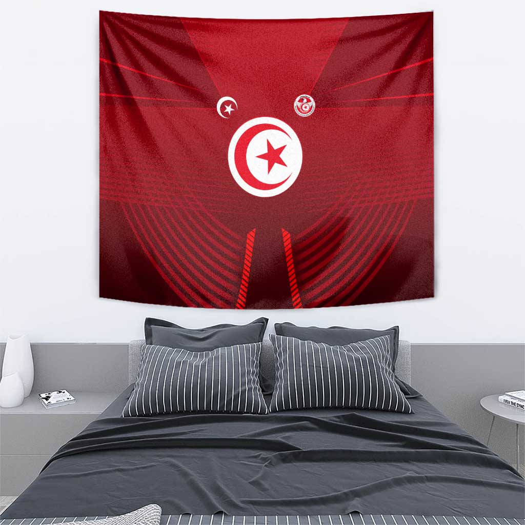 Tunisia National Flag Tapestry with Crescent Star Emblem and Red Sport Design