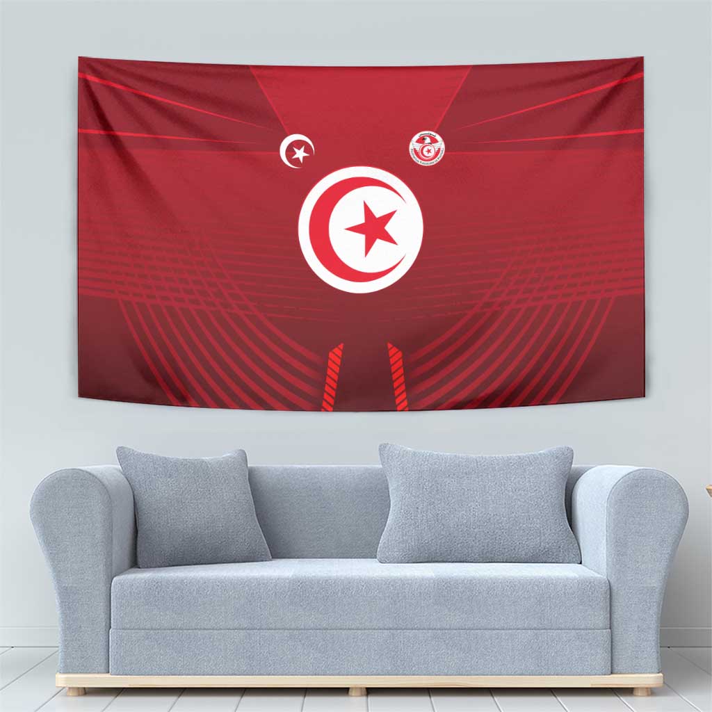 Tunisia National Flag Tapestry with Crescent Star Emblem and Red Sport Design