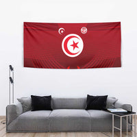 Tunisia National Flag Tapestry with Crescent Star Emblem and Red Sport Design
