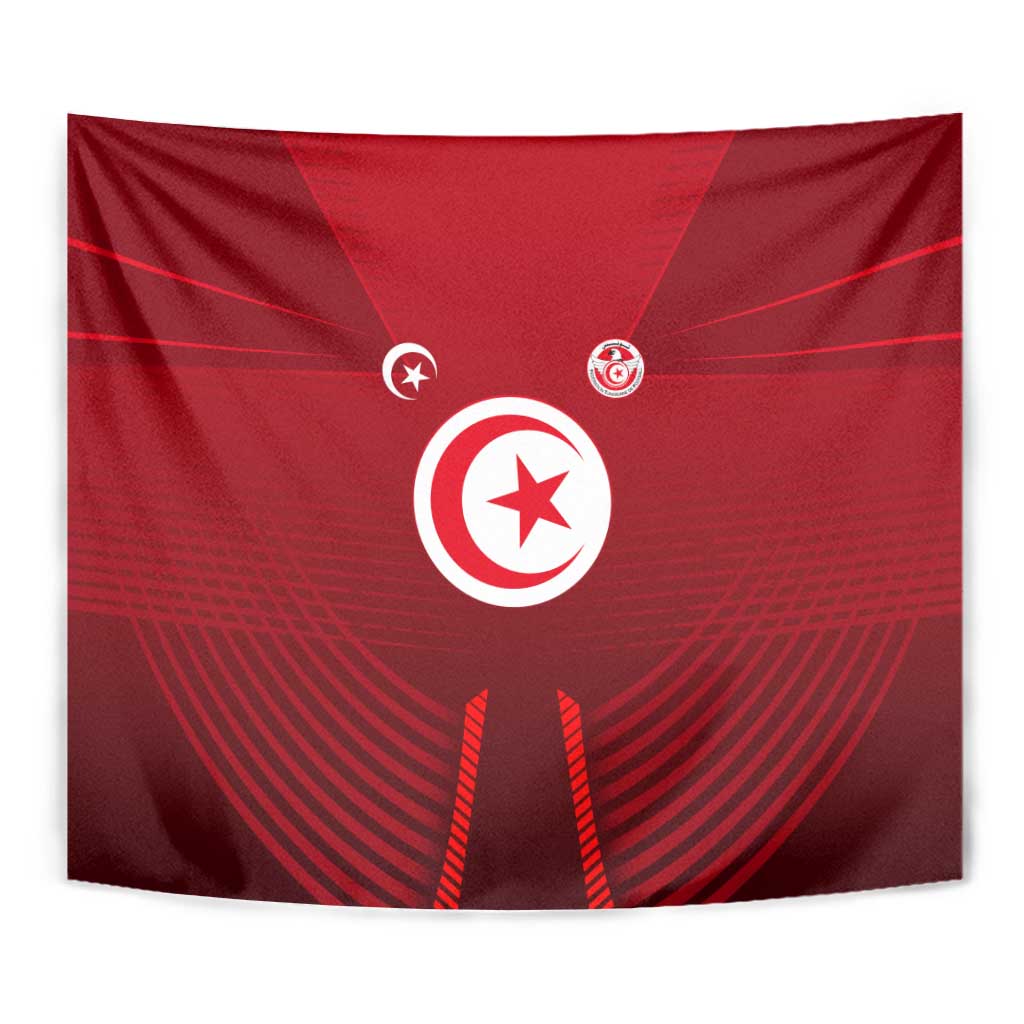 Tunisia National Flag Tapestry with Crescent Star Emblem and Red Sport Design