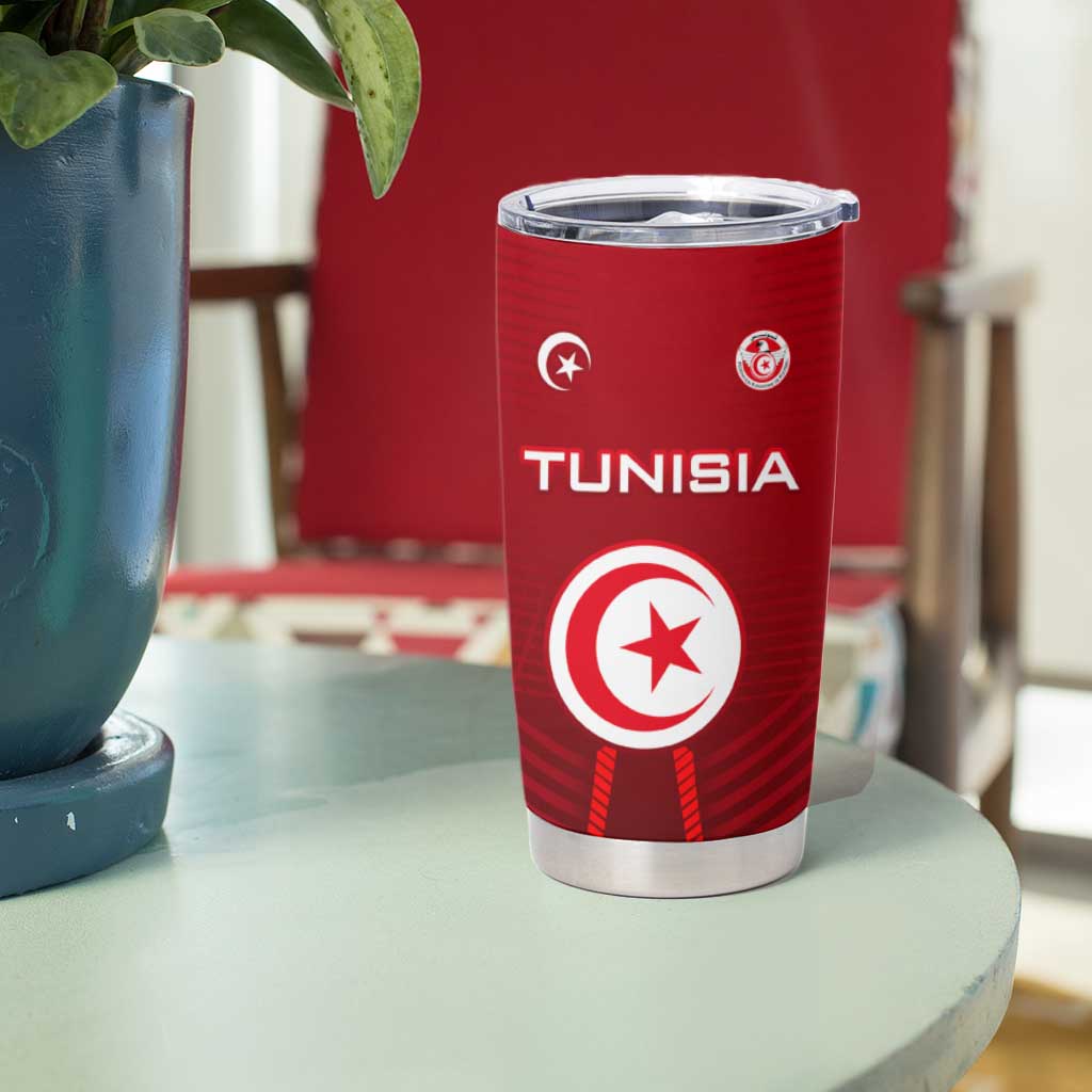 Tunisia National Flag Tumbler Cup with Crescent Star Emblem and Red Sport Design