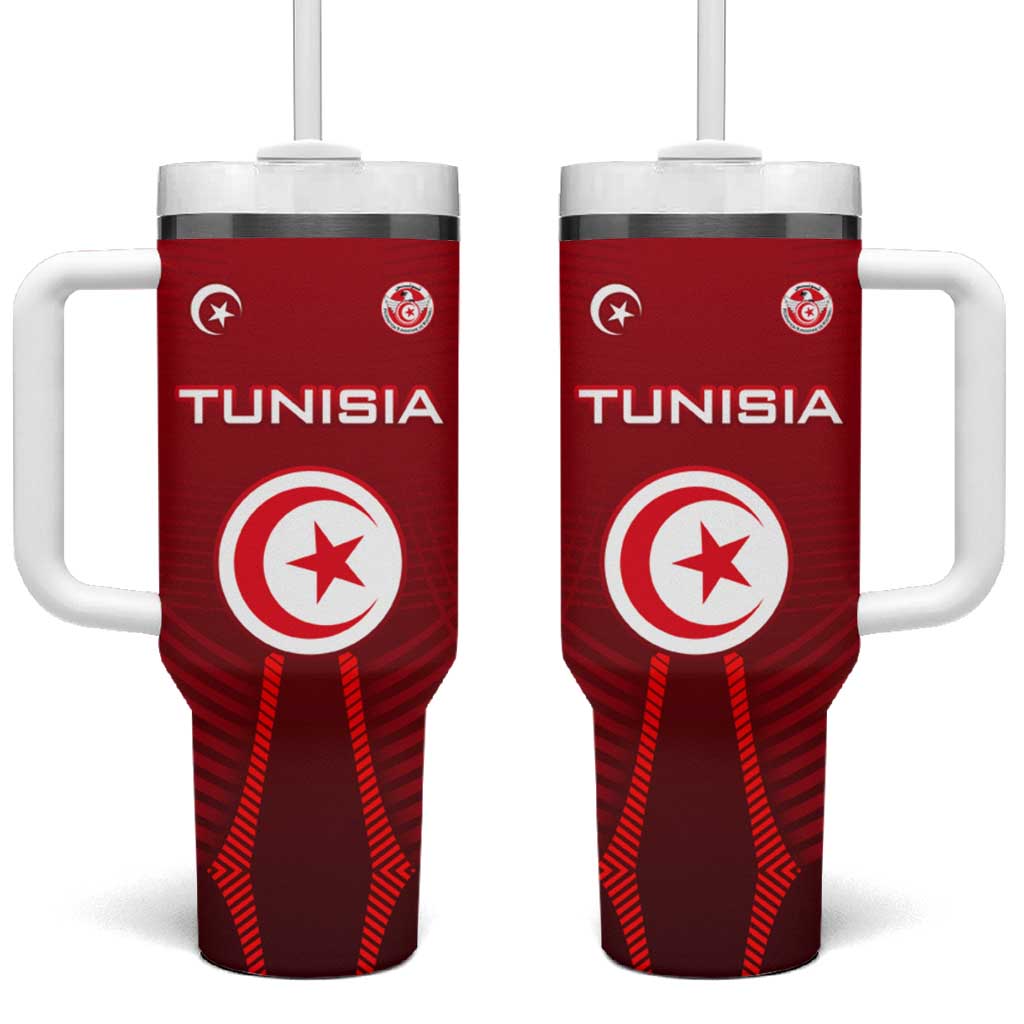 Tunisia National Flag Tumbler With Handle with Crescent Star Emblem and Red Sport Design