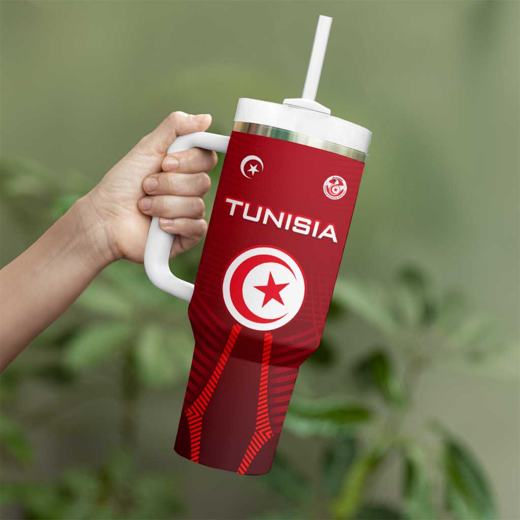 Tunisia National Flag Tumbler With Handle with Crescent Star Emblem and Red Sport Design