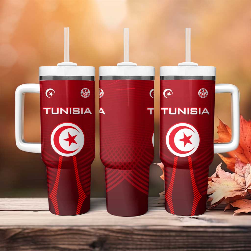Tunisia National Flag Tumbler With Handle with Crescent Star Emblem and Red Sport Design