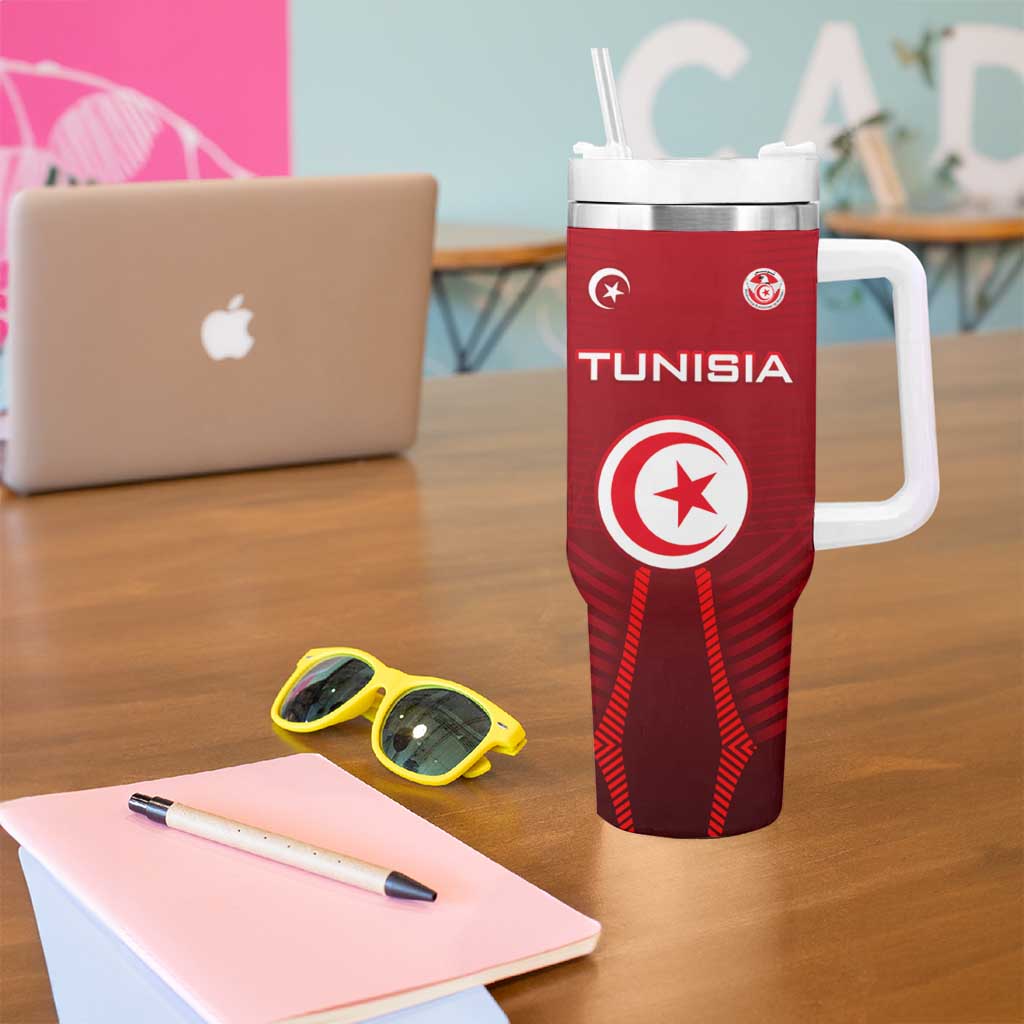 Tunisia National Flag Tumbler With Handle with Crescent Star Emblem and Red Sport Design