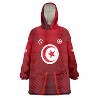 Tunisia National Flag Wearable Blanket Hoodie with Crescent Star Emblem and Red Sport Design