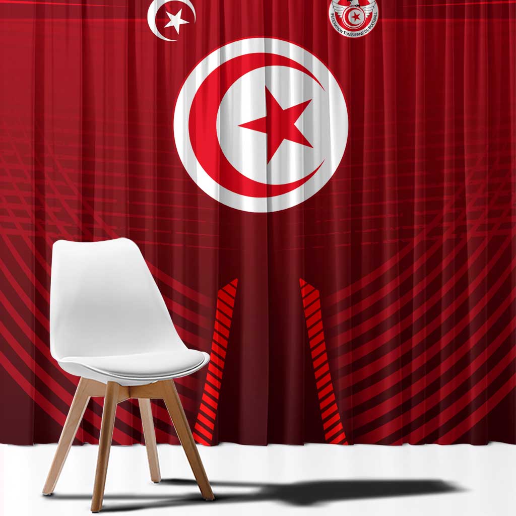 Tunisia National Flag Window Curtain with Crescent Star Emblem and Red Sport Design