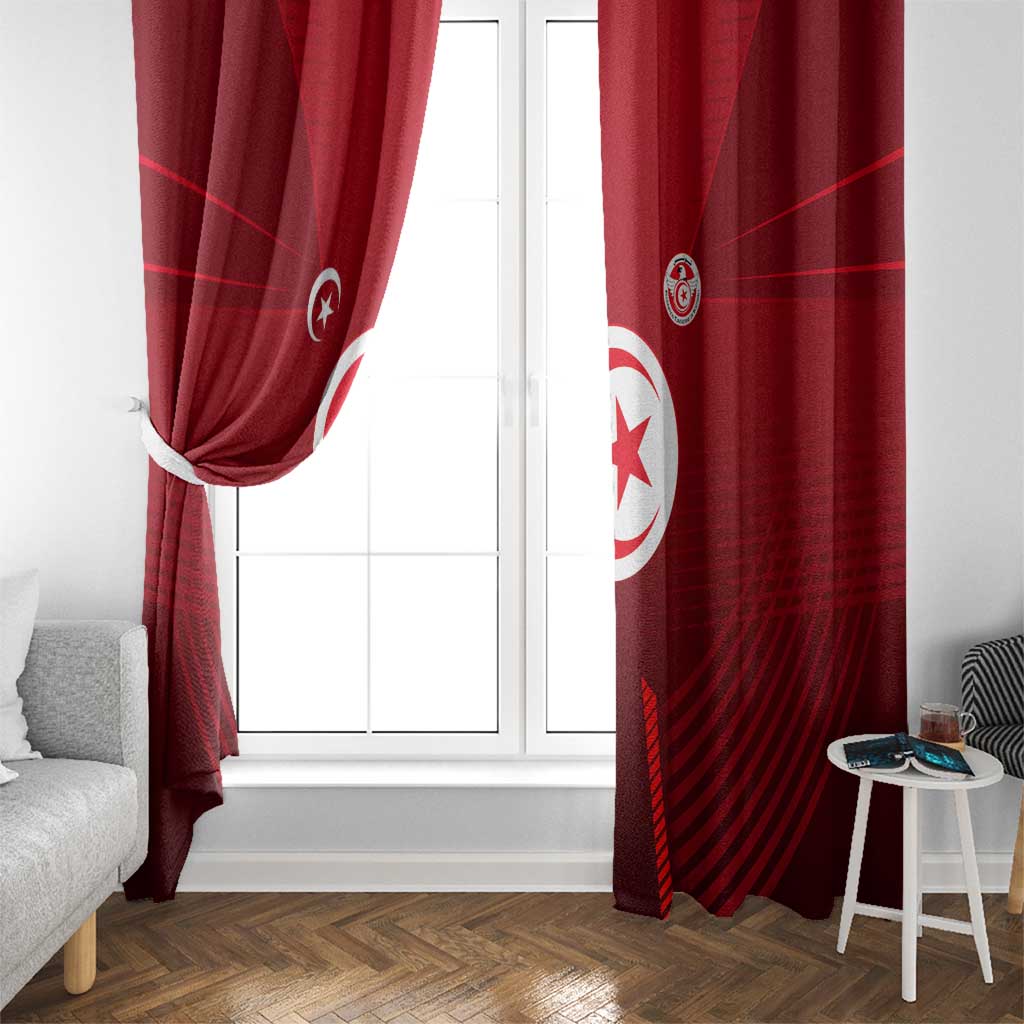 Tunisia National Flag Window Curtain with Crescent Star Emblem and Red Sport Design