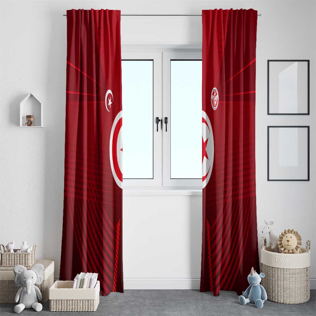 Tunisia National Flag Window Curtain with Crescent Star Emblem and Red Sport Design