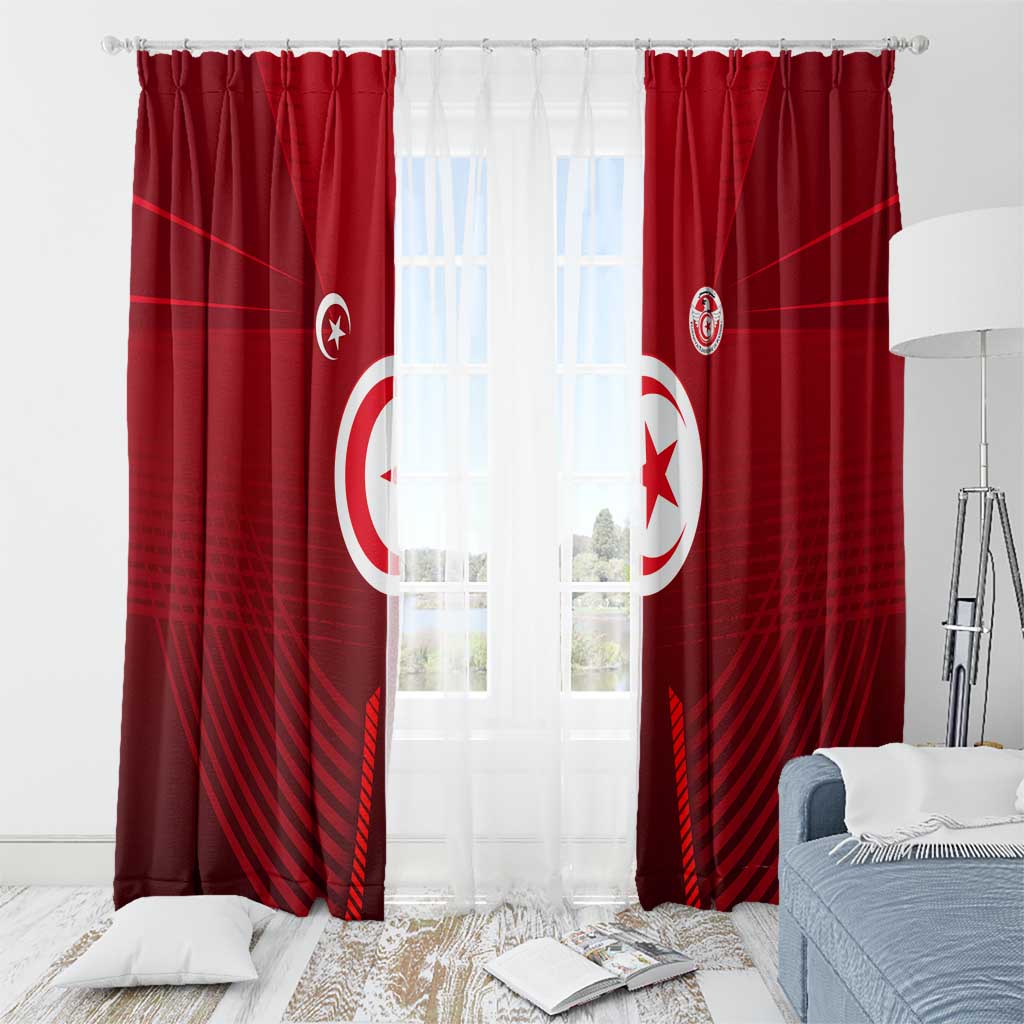 Tunisia National Flag Window Curtain with Crescent Star Emblem and Red Sport Design
