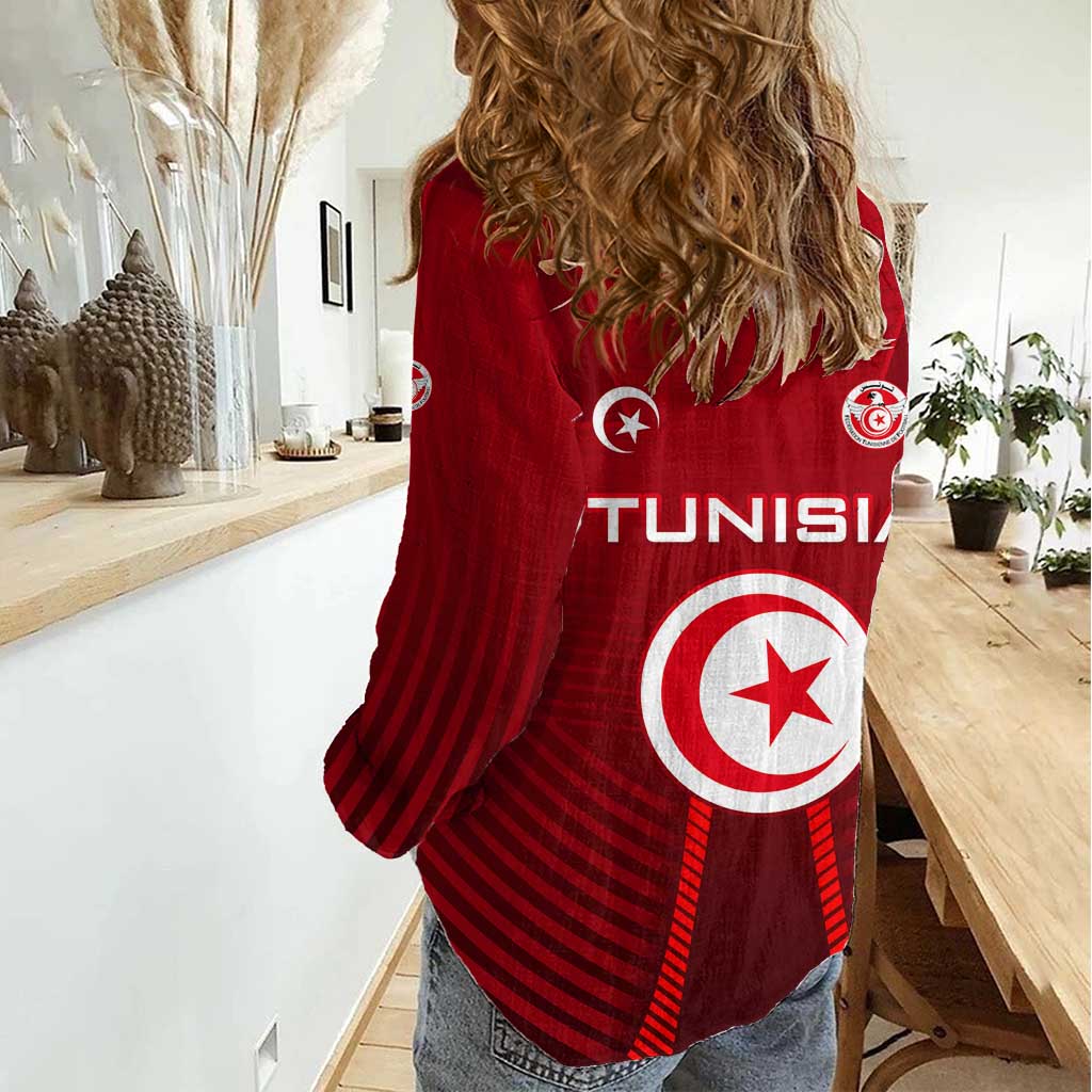 Tunisia National Flag Women Casual Shirt with Crescent Star Emblem and Red Sport Design