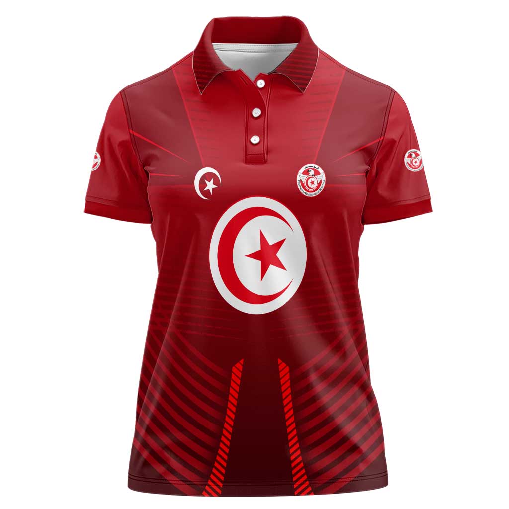 Tunisia National Flag Women Polo Shirt with Crescent Star Emblem and Red Sport Design