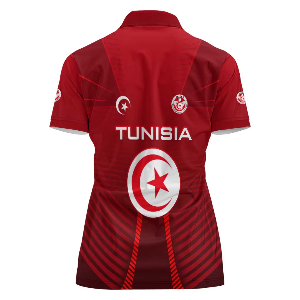 Tunisia National Flag Women Polo Shirt with Crescent Star Emblem and Red Sport Design