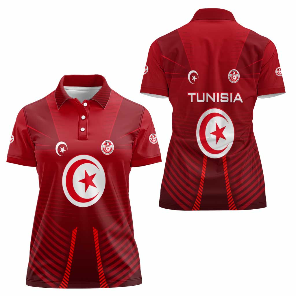 Tunisia National Flag Women Polo Shirt with Crescent Star Emblem and Red Sport Design