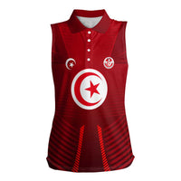 Tunisia National Flag Women Sleeveless Polo Shirt with Crescent Star Emblem and Red Sport Design