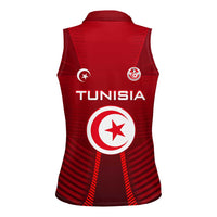 Tunisia National Flag Women Sleeveless Polo Shirt with Crescent Star Emblem and Red Sport Design