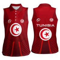 Tunisia National Flag Women Sleeveless Polo Shirt with Crescent Star Emblem and Red Sport Design