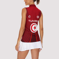Tunisia National Flag Women Sleeveless Polo Shirt with Crescent Star Emblem and Red Sport Design