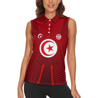 Tunisia National Flag Women Sleeveless Polo Shirt with Crescent Star Emblem and Red Sport Design