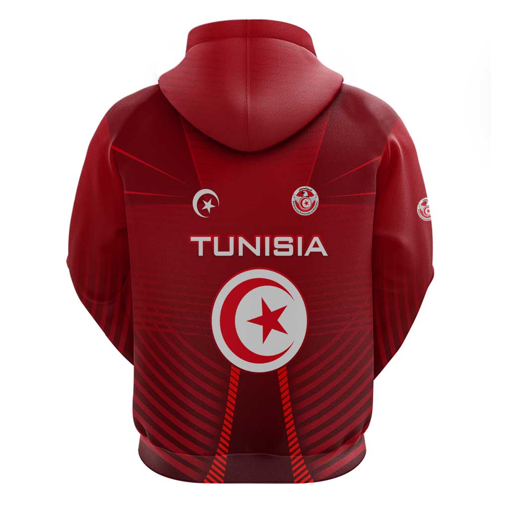 Tunisia National Flag Zip Hoodie with Crescent Star Emblem and Red Sport Design